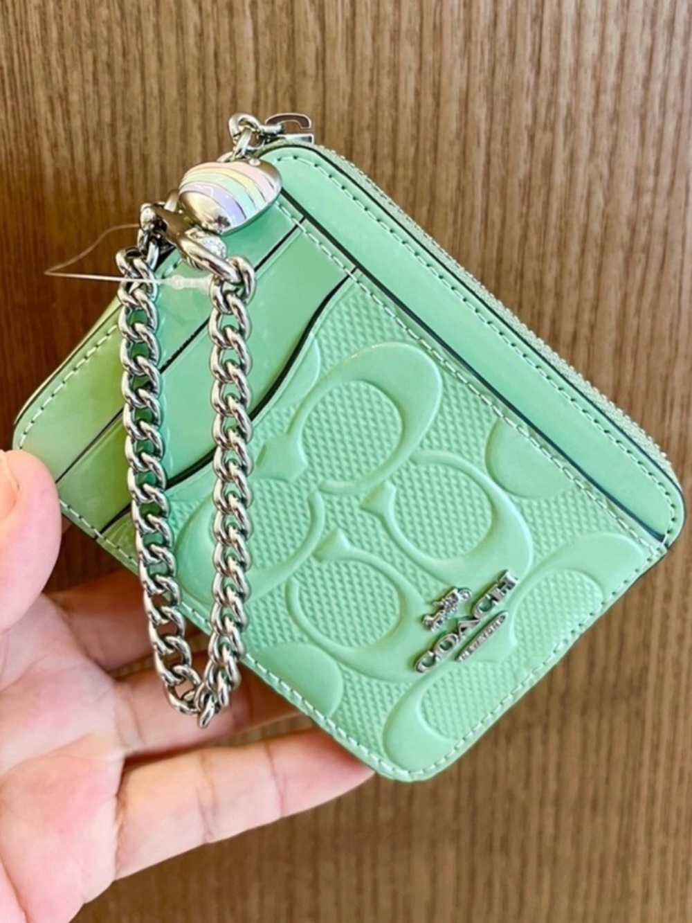 Coach Zip Card Case In Signature Leather With Heart Charm